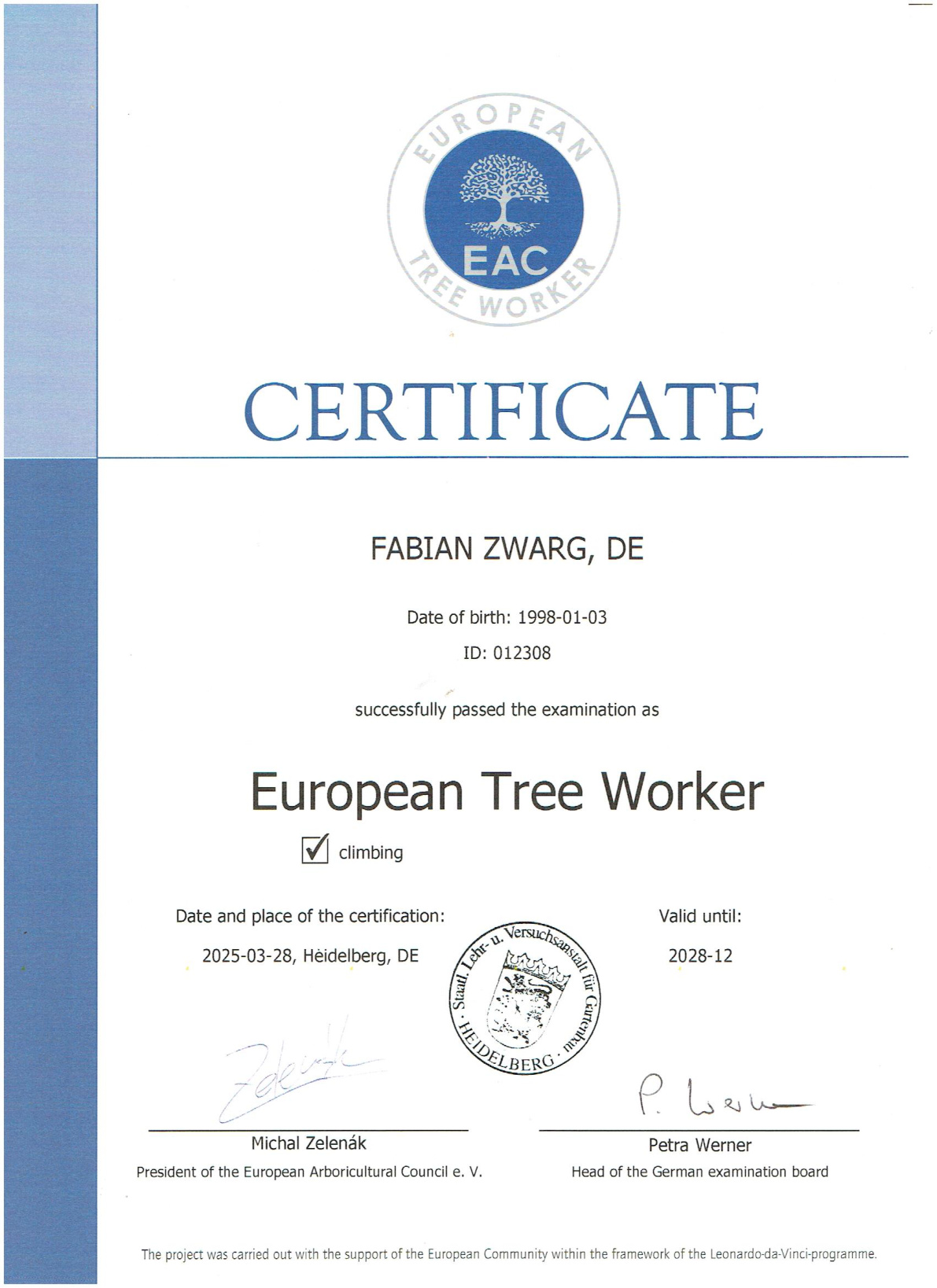 European Tree Worker Zertifikat